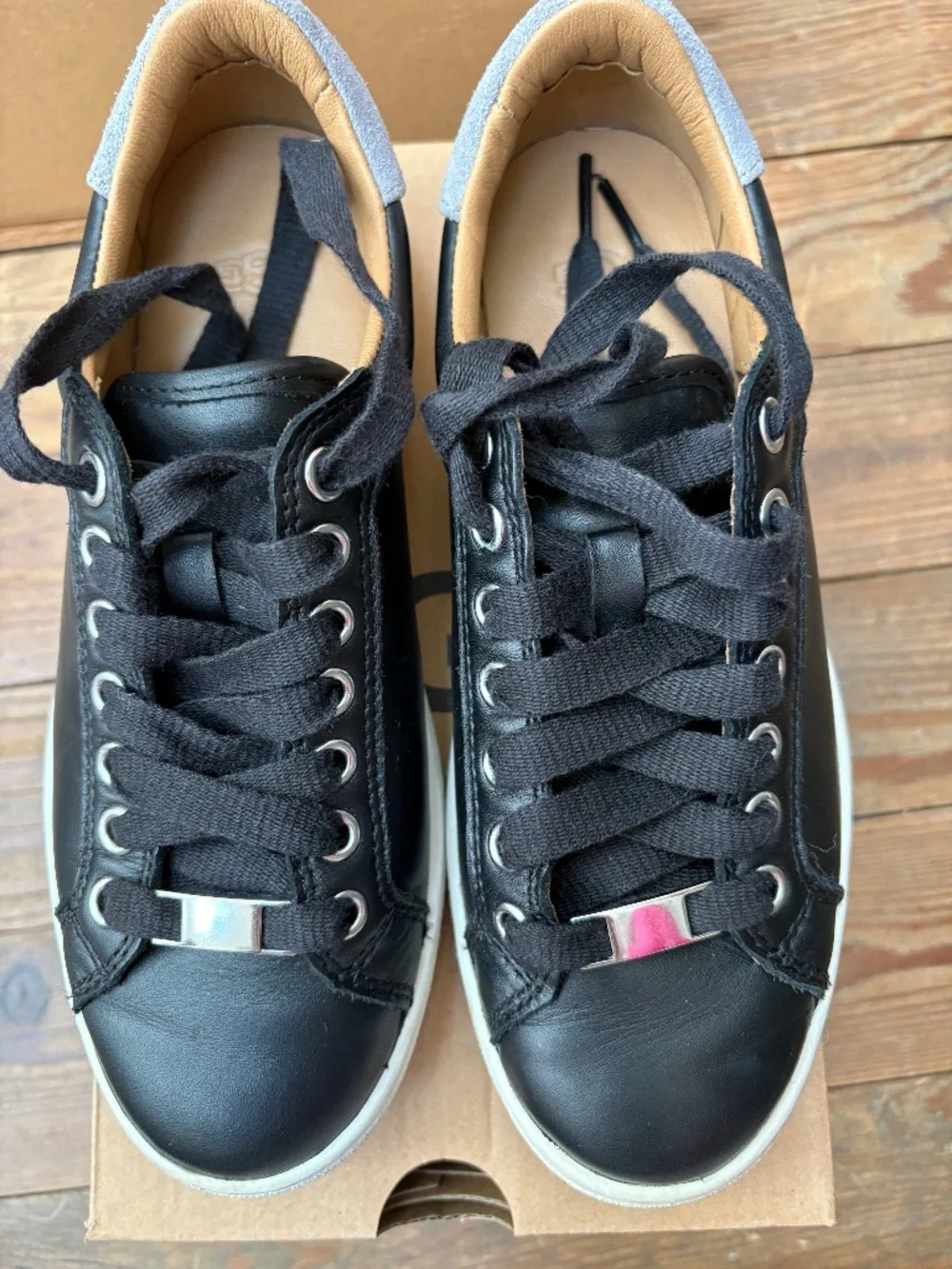 Uggs Black Leather Sneakers Size 6 - Picture 1 of 5